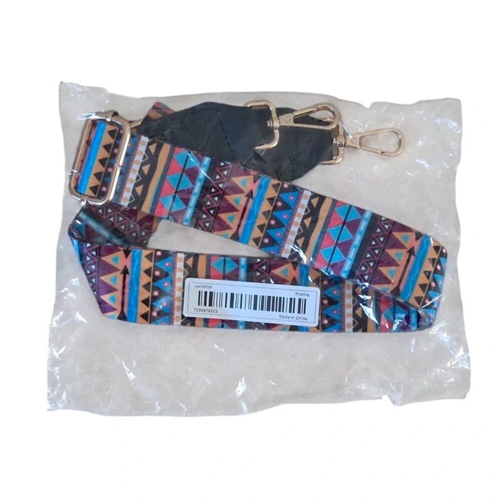 Colorful Geometric Pattern Multicolored Wide Width Adjustable Crossbody Strap